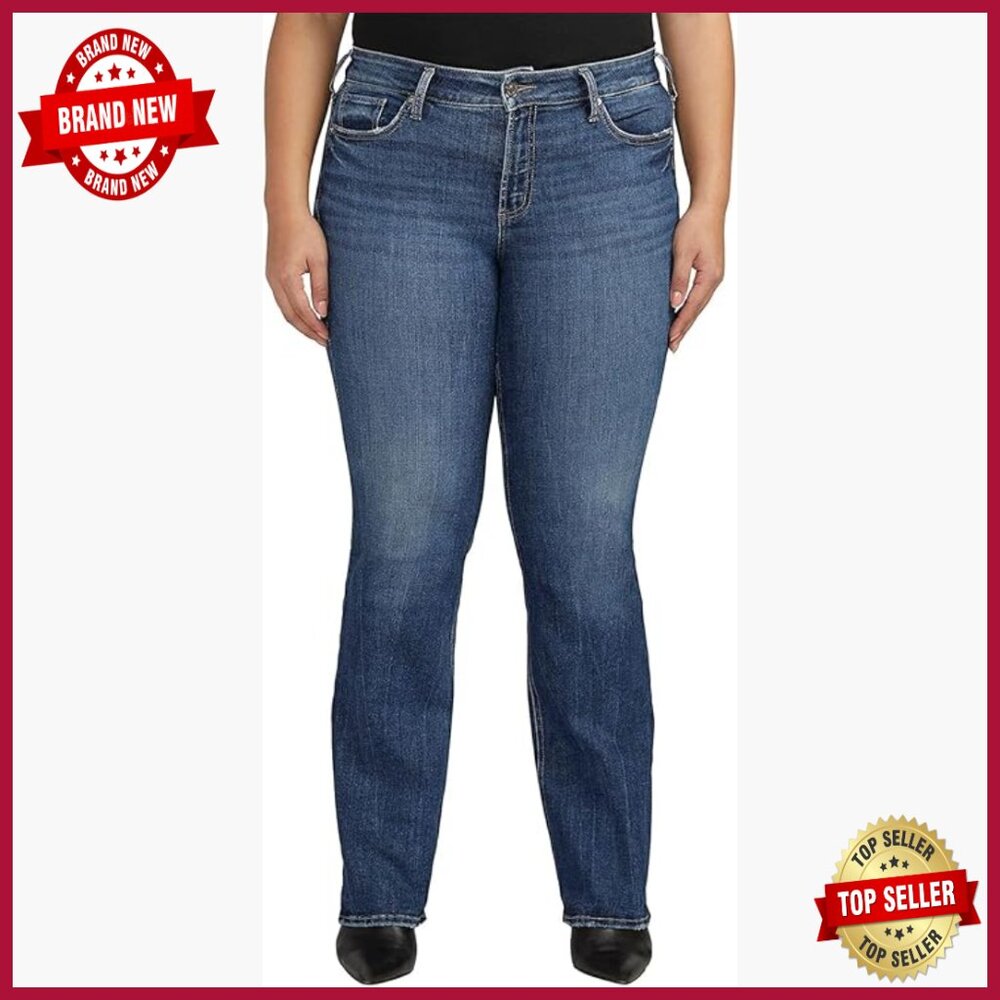 Plus Size Mid Rise Slim Bootcut Jeans Stretch Denim Casual Wear